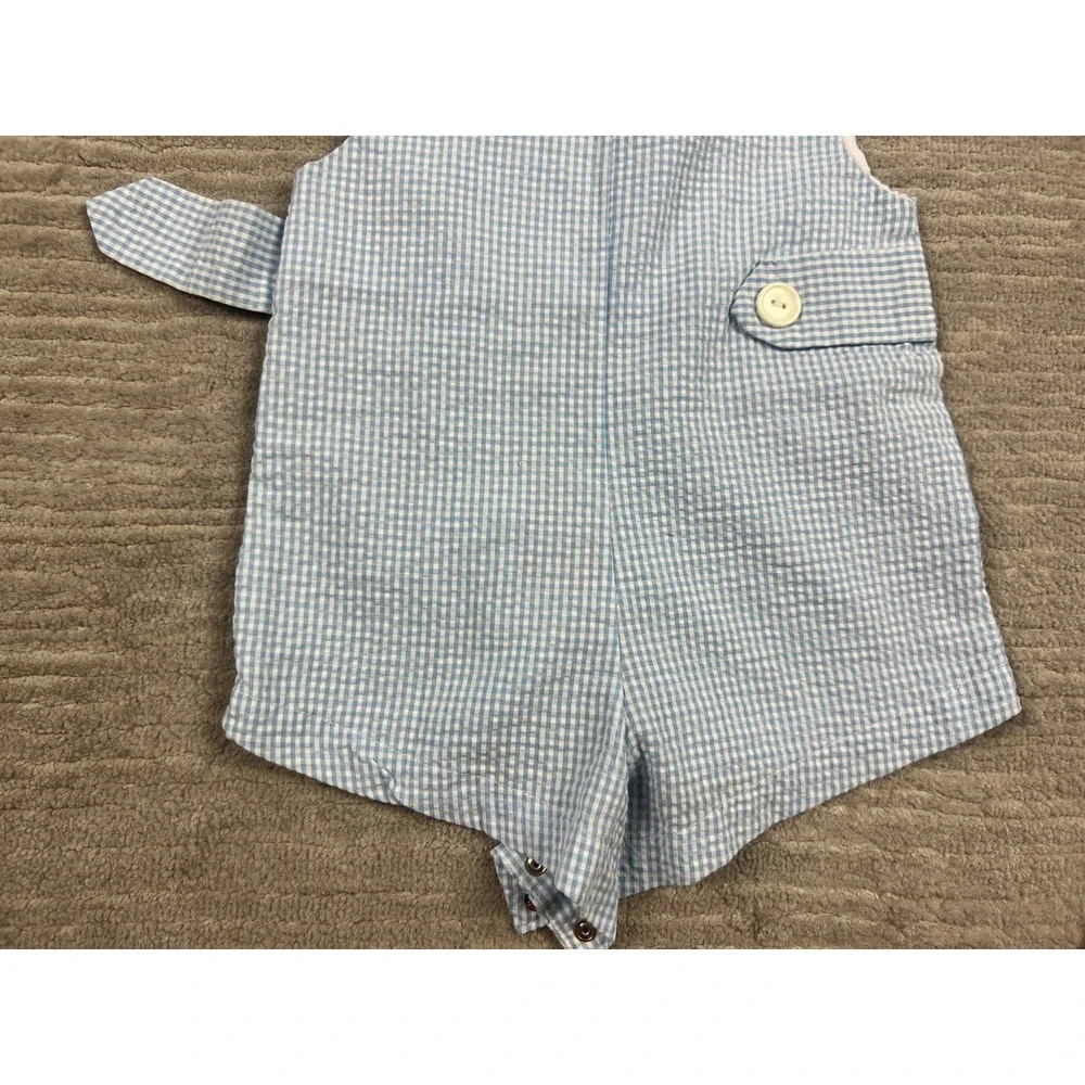 Carter's Romper Boys 6/9M Blue Gingham‎ Nautical Sailboat Seersucker One Piece